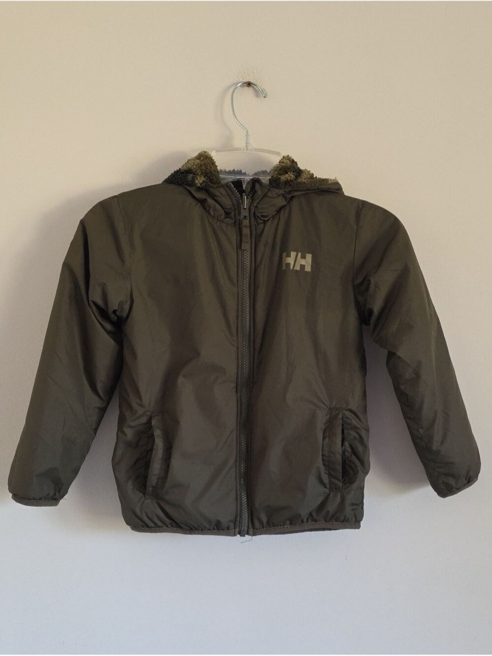 HELLY HANSEN | Champ Reversible Jacket Camo Sherpa Green Boys Sz 7 - Picture 3 of 5